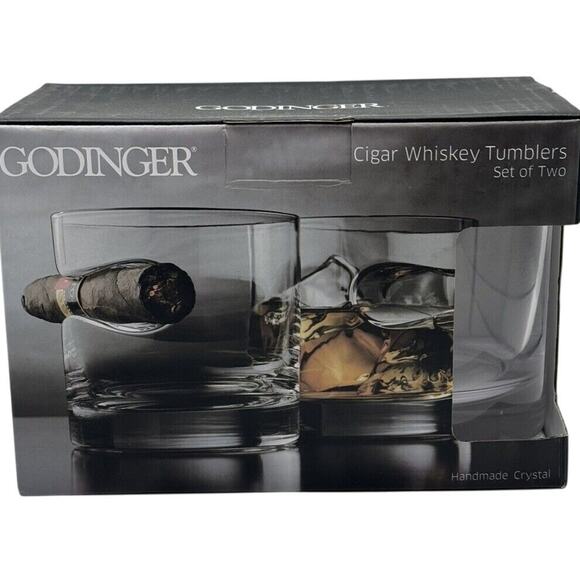 Godinger Other - Godinger Cigar Whiskey Glasses 12oz Crystal Tumblers Set of 2 Barware Gift NIB